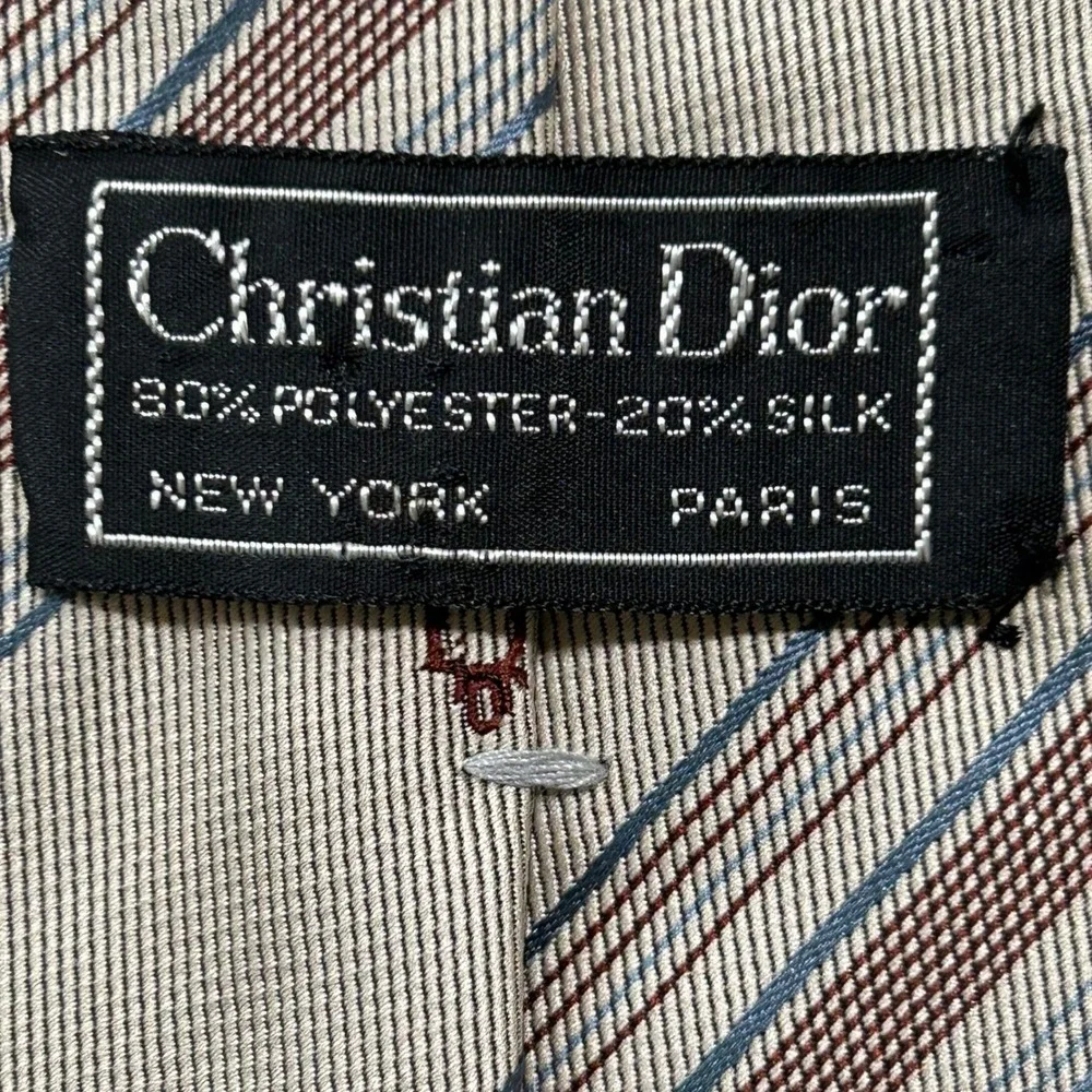 Vintage Christian Dior Men's Tie‎ Beige Stripe 3